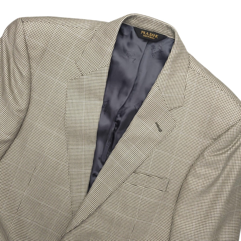 Jos A Bank Signature Blazer Mens Large Beige Check Silk Wool Sport Coat Jacket